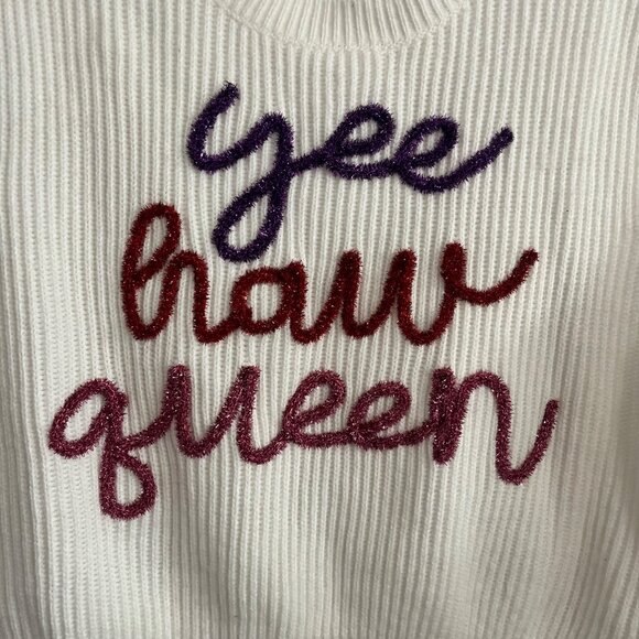 QUEEN OF SPARKLES YEE HAW QUEEN SMALL WHITE SWEATER VEST RED FRINGE PURPLE PINK - Picture 4 of 8